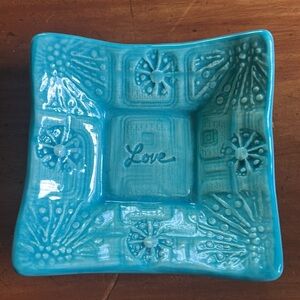 Lorraine Oerth Turquoise Ceramic “Love” Trinket Dish Jewelry